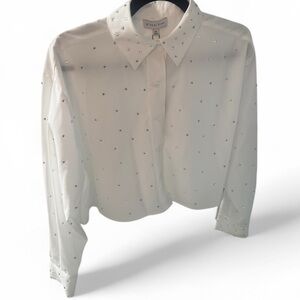 NWT Gianni Bini White Rhinestone Evelyn Blouse – Size XS